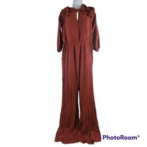 Chelsea & Violet September Rust Cold Shoulder Ruffled Jumpsuit NWT Size Large